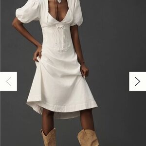 NWOT - Anthropologie - Maeve Puff-Sleeve Corset Linen Midi Dress XL